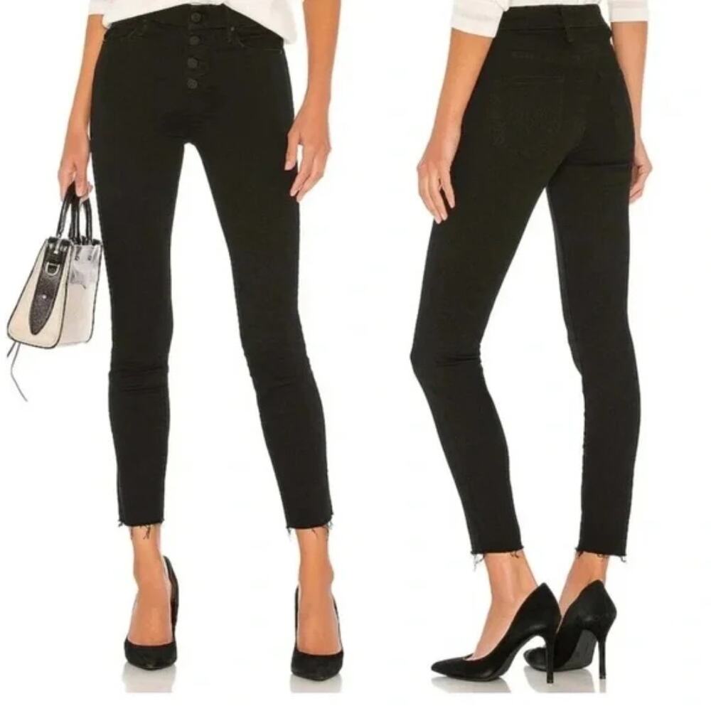 MOTHER The Pixie Ankle Fray Jeans Black Holding Hands Wash Raw Hem Size 30